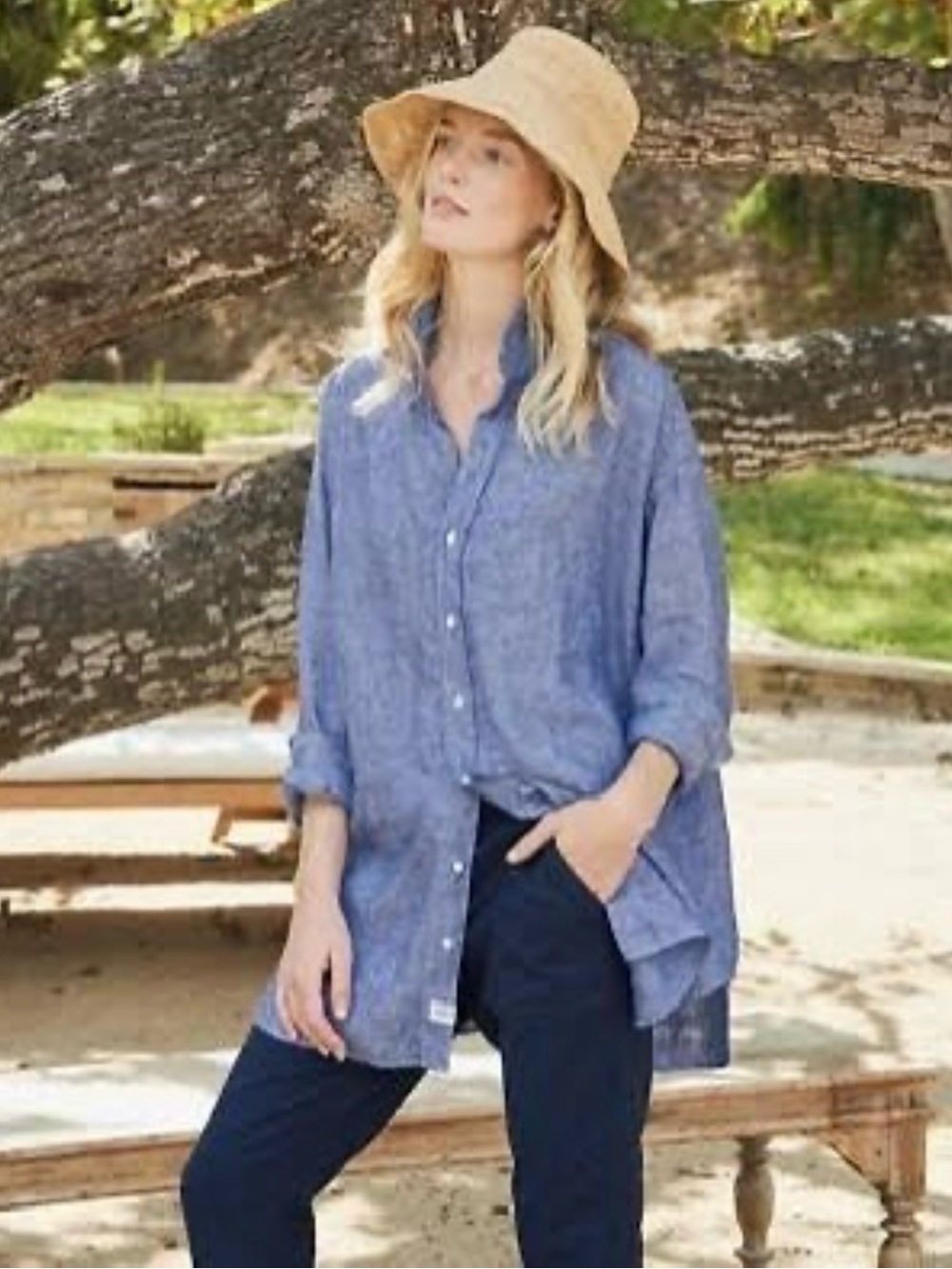 Frank and Eileen Mackenzie Exaggerated Button Up Shirt (famous blue)